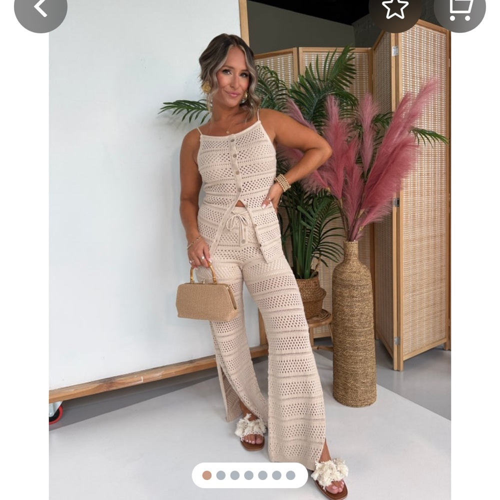 Pointelle Knit Wide-Leg Pants in Natural